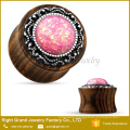 Cheap Customized Brass inlay Wood Saddle Ear Plugs Body Jewelry